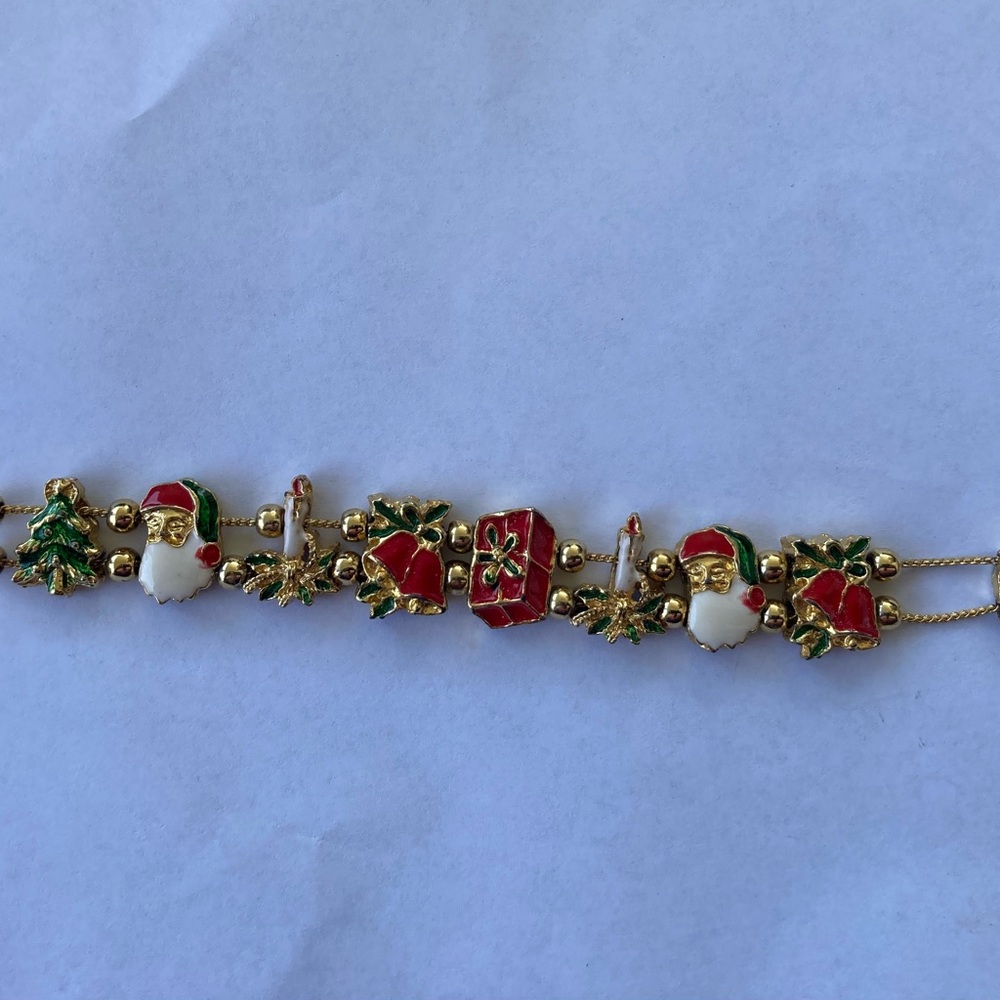 Adult Holiday Gold Tone Metal Enamel Bracelet